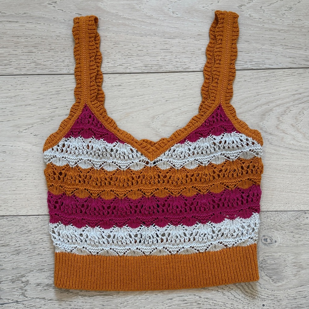 Express Crochet Stripped Cropped Sweater Tank in Size Small NWT